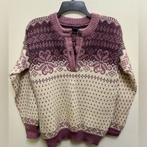 Vintage Dale Of Norway 100% Wool Women’s Pink 1/4 Button Fair Isle Pink/lilac M